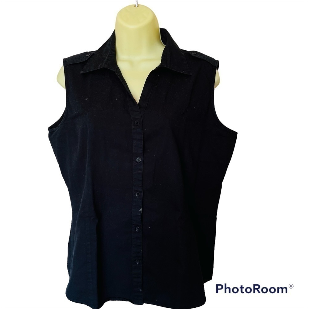 𝅺BEECHERS Brook Black Sleeveless Summer Casual Women's shirt. Size XLarge